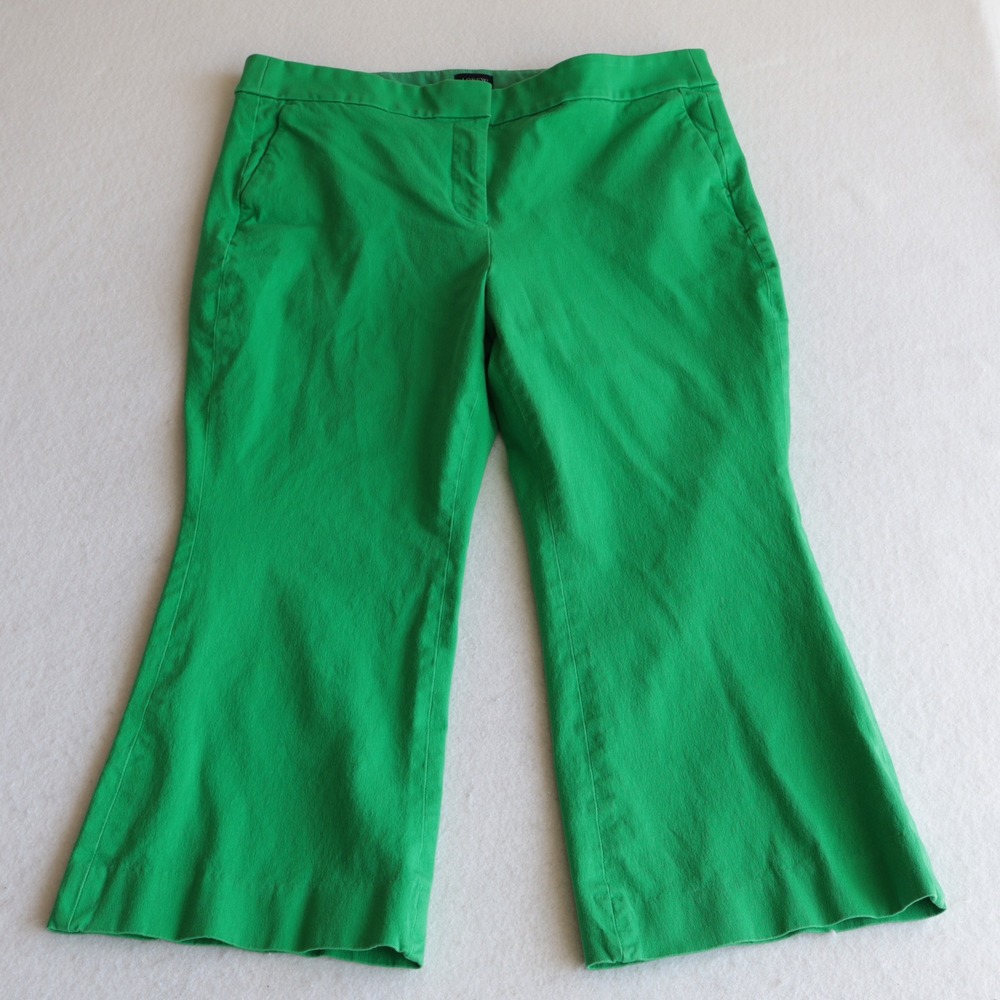 J.Crew Kelsey Pants Womens 16 Green Cropped Flare Stretch Cotton Trousers Kelly
